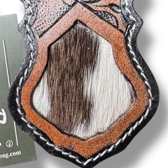 Myra Bag Leather and Hair-On Hide Hand-tooled "Glory Days" Key Chain - NEW - Picture 3 of 5